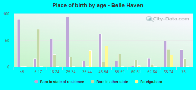 Place of birth by age -  Belle Haven