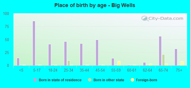Place of birth by age -  Big Wells