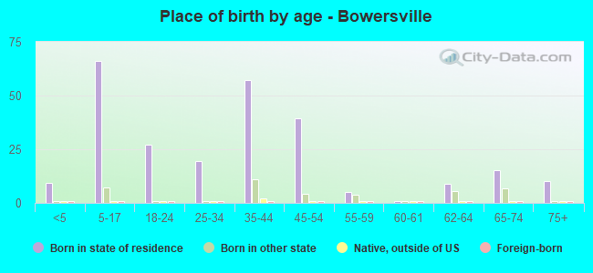 Place of birth by age -  Bowersville