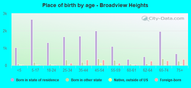 Place of birth by age -  Broadview Heights