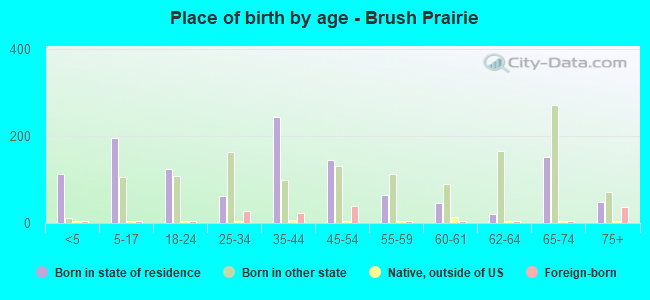 Place of birth by age -  Brush Prairie