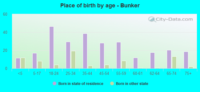 Place of birth by age -  Bunker