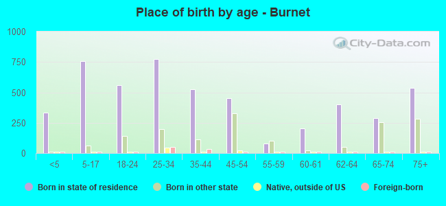 Place of birth by age -  Burnet