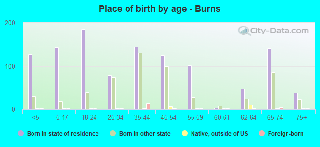Place of birth by age -  Burns