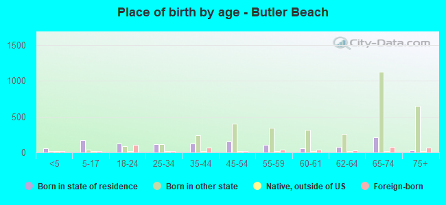 Place of birth by age -  Butler Beach