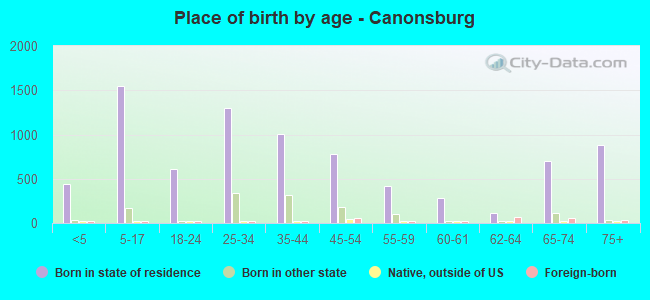 Place of birth by age -  Canonsburg
