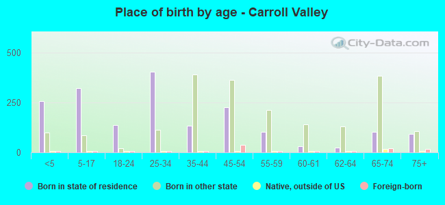 Place of birth by age -  Carroll Valley