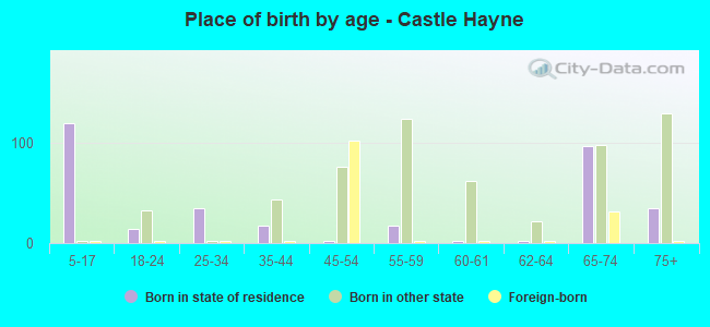 Place of birth by age -  Castle Hayne