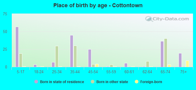 Place of birth by age -  Cottontown