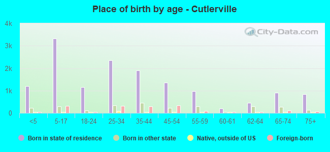 Place of birth by age -  Cutlerville