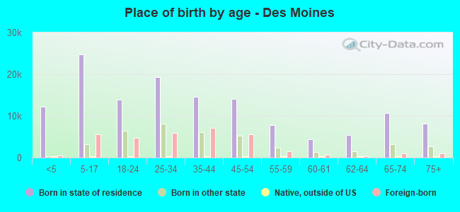 Place of birth by age -  Des Moines