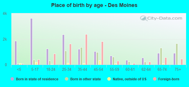 Place of birth by age -  Des Moines