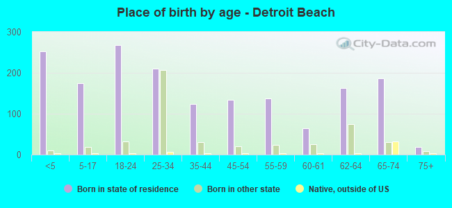 Place of birth by age -  Detroit Beach