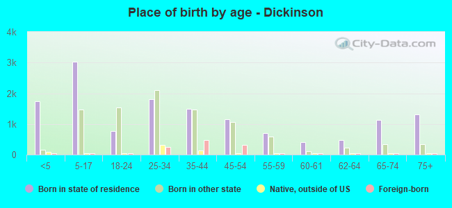 Place of birth by age -  Dickinson