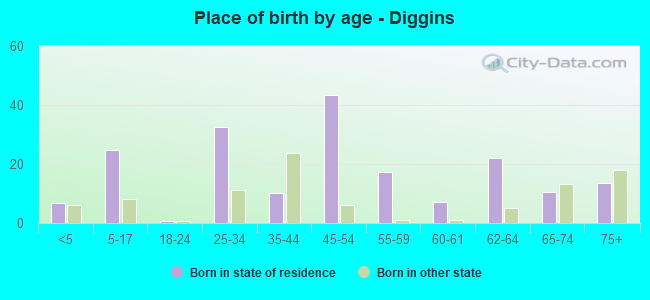 Place of birth by age -  Diggins