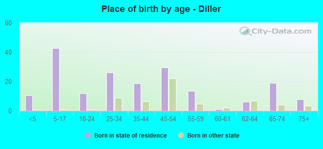 Place of birth by age -  Diller