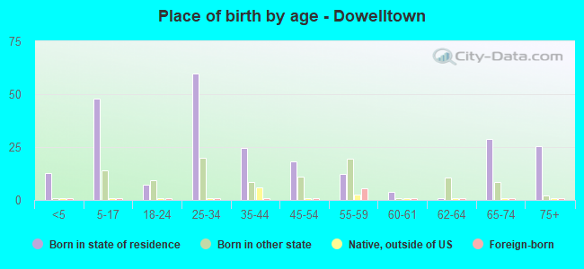 Place of birth by age -  Dowelltown