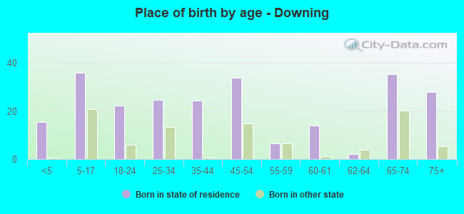 Place of birth by age -  Downing