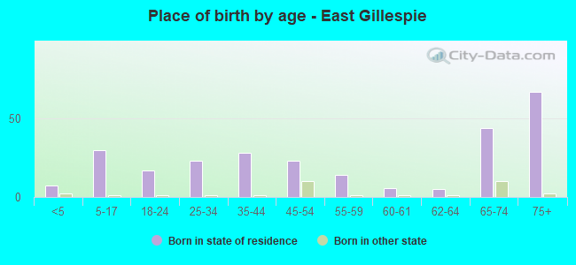 Place of birth by age -  East Gillespie