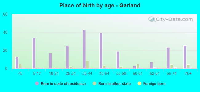 Place of birth by age -  Garland