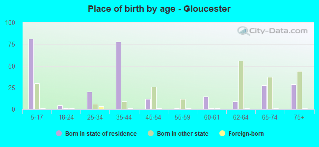 Place of birth by age -  Gloucester