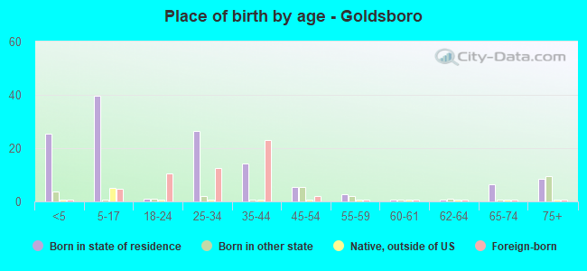 Place of birth by age -  Goldsboro