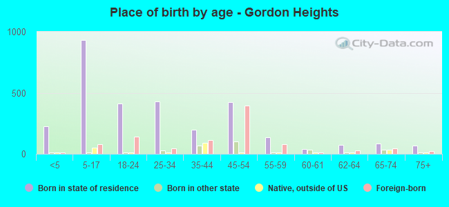 Place of birth by age -  Gordon Heights