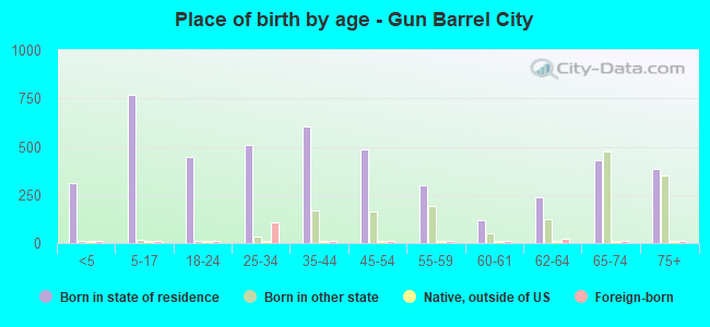 Place of birth by age -  Gun Barrel City