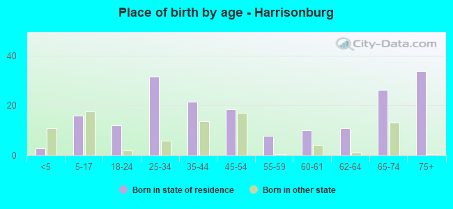 Place of birth by age -  Harrisonburg