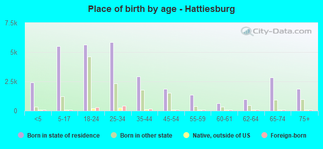 Place of birth by age -  Hattiesburg