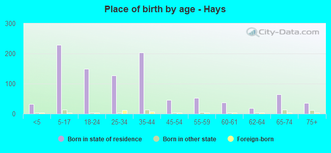 Place of birth by age -  Hays