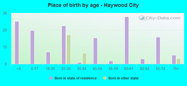Place of birth by age -  Haywood City