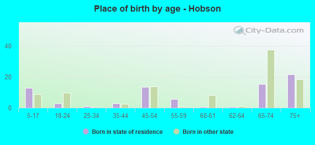 Place of birth by age -  Hobson