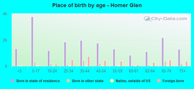Place of birth by age -  Homer Glen