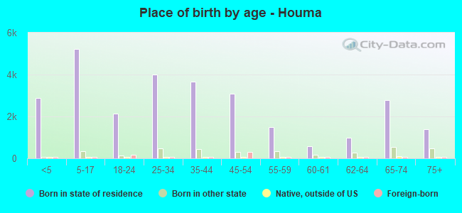 Place of birth by age -  Houma