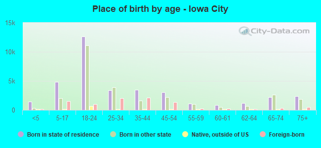 Place of birth by age -  Iowa City
