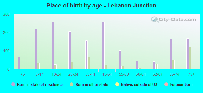 Place of birth by age -  Lebanon Junction