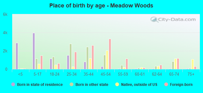 Place of birth by age -  Meadow Woods