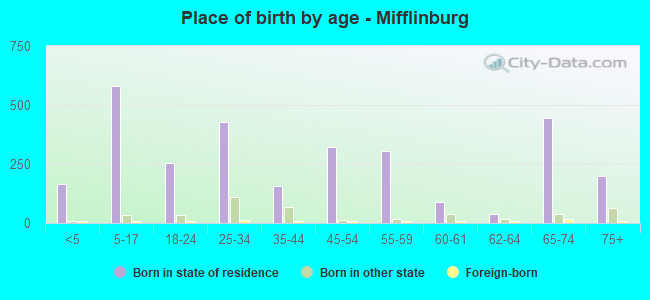 Place of birth by age -  Mifflinburg