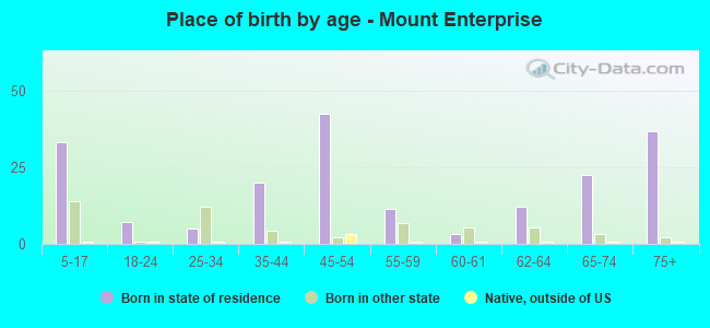 Place of birth by age -  Mount Enterprise