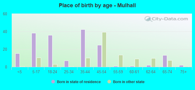 Place of birth by age -  Mulhall