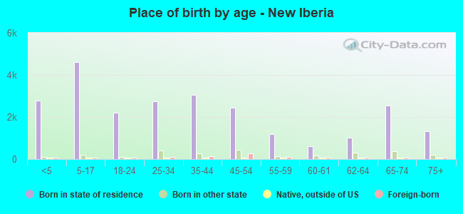 Place of birth by age -  New Iberia