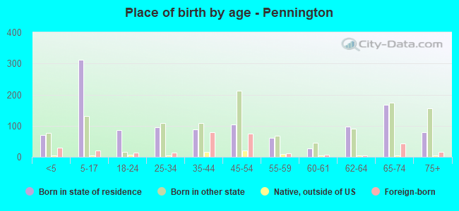 Place of birth by age -  Pennington