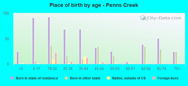 Place of birth by age -  Penns Creek