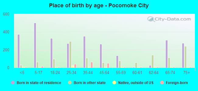 Place of birth by age -  Pocomoke City