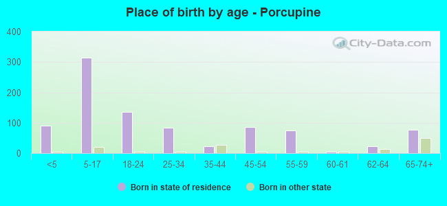 Place of birth by age -  Porcupine