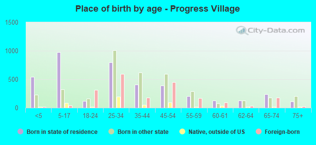 Place of birth by age -  Progress Village