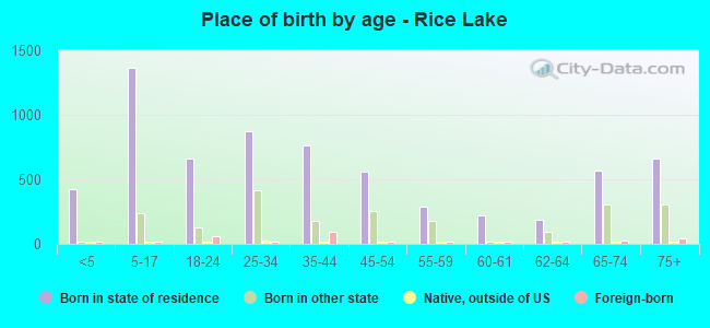 Place of birth by age -  Rice Lake