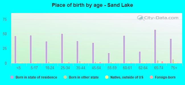 Place of birth by age -  Sand Lake