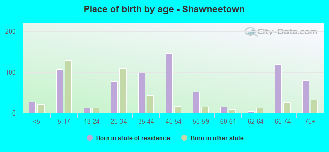 Place of birth by age -  Shawneetown